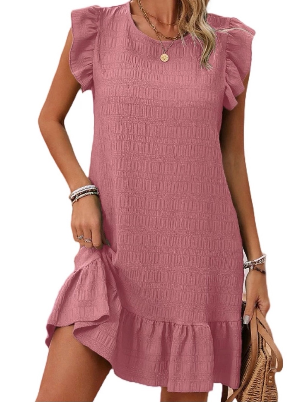 Women's Mauve Ruffle Sleeve Summer Dress